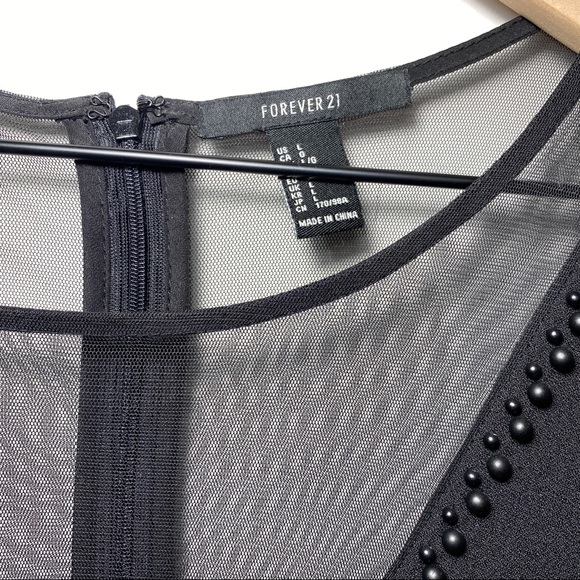 Forever 21 Black Mesh Beaded Skater Dress Size L - Picture 5 of 10